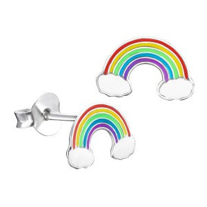 Sterling Silver Enamel Rainbow & Cloud Stud Earrings
