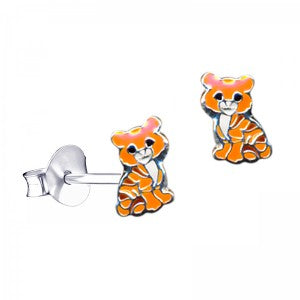 Sterling Silver Enamel Tiger Stud Earrings