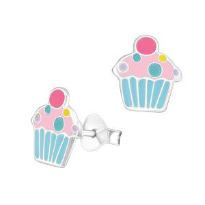 Sterling Silver Enamel Cupcake Stud Earrings