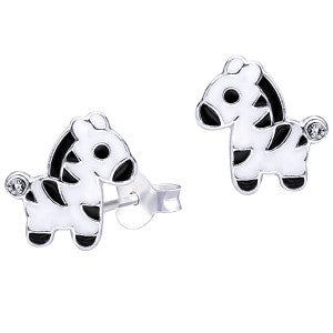 Sterling Silver Enamel Zebra Stud Earrings