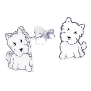 Sterling Silver Enamel Dog Stud Earrings