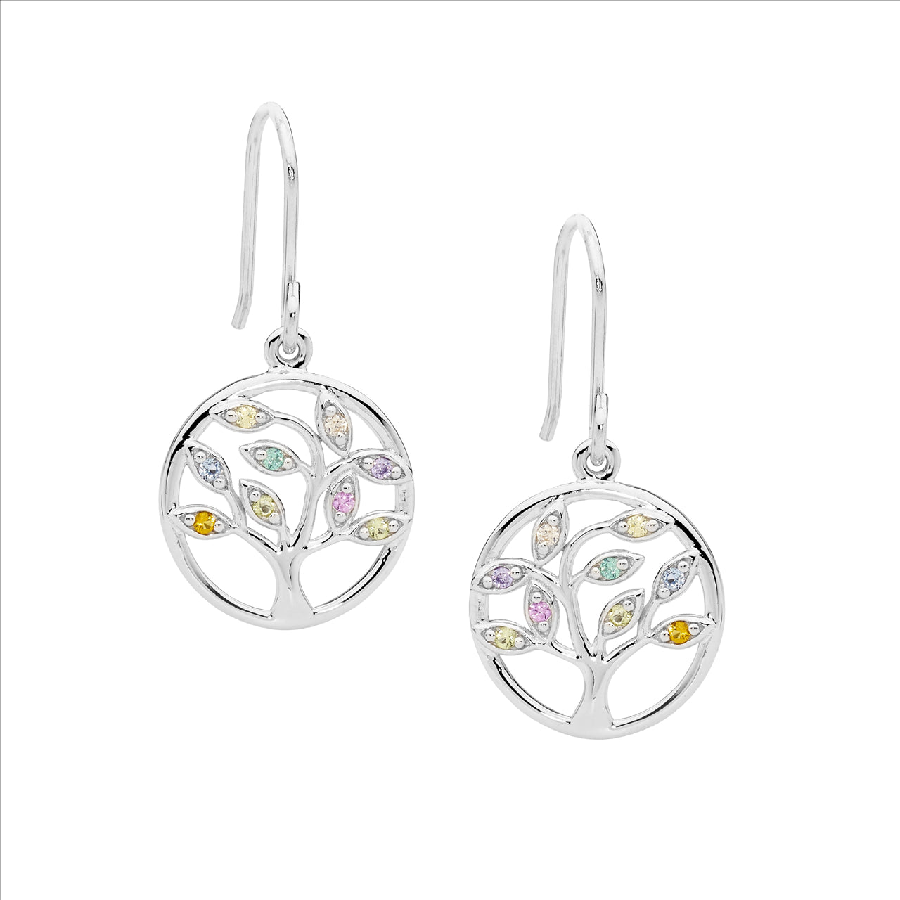 Sterling Silver & Multicolour Cubic Zirconia Tree of Life Earrings 15mm