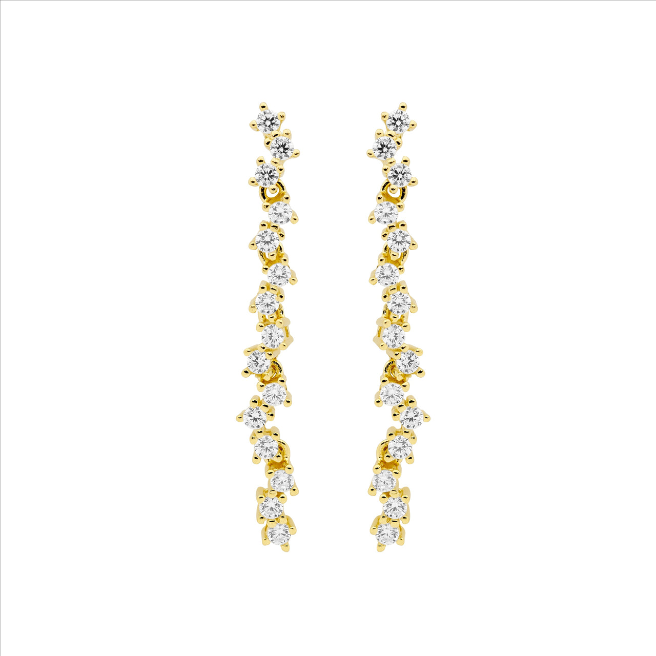 Ellani Sterling Silver Yellow Gold Plated White Cubic Zirconia Drop Stud Earrings