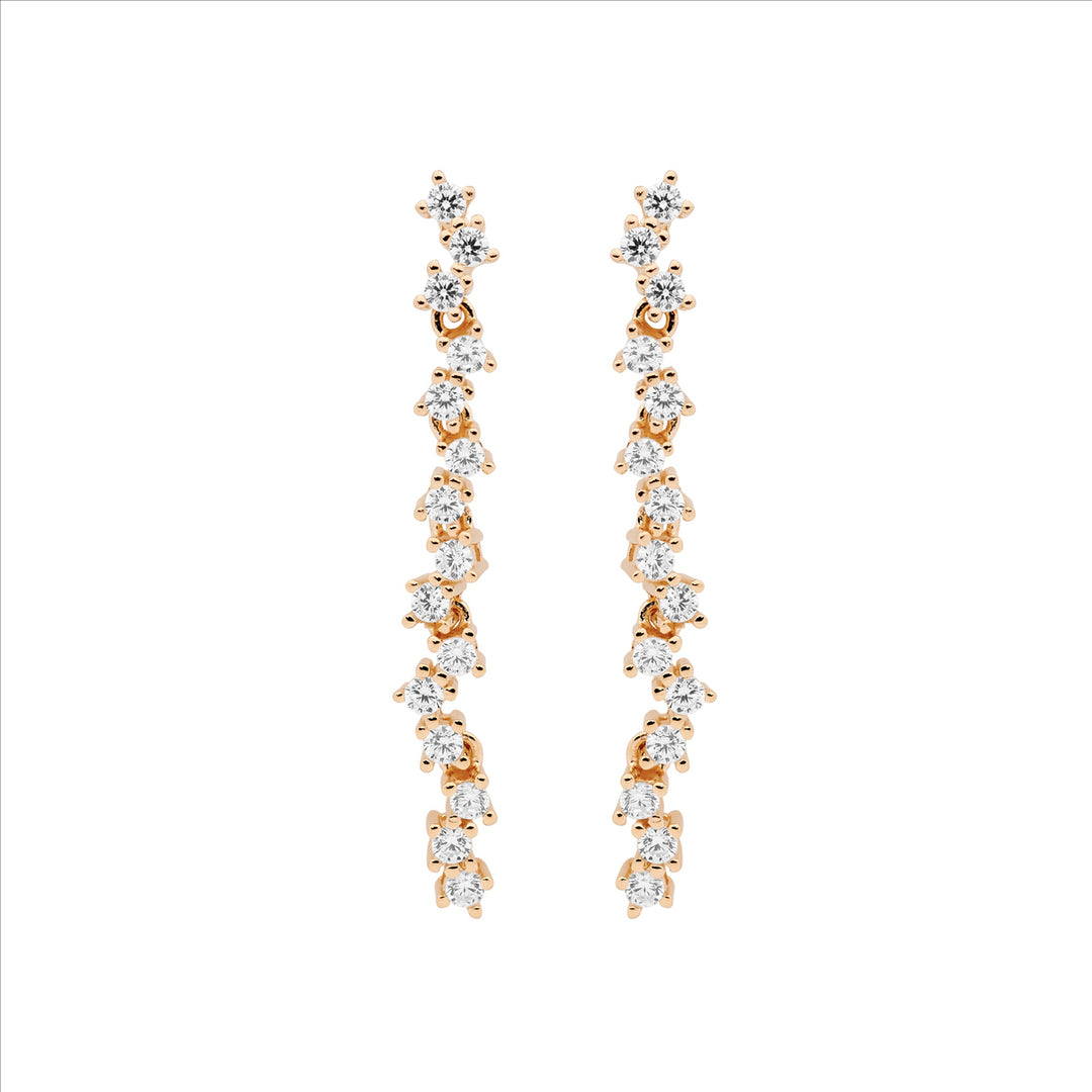 Sterling Silver Rose Gold Plated Cubic Zirconia Drop Stud Earrings