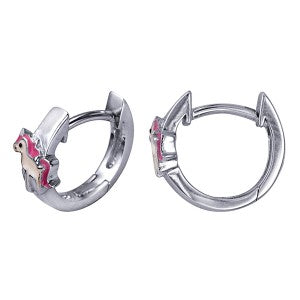 Sterling Silver Enamel Unicorn Huggie Earrings