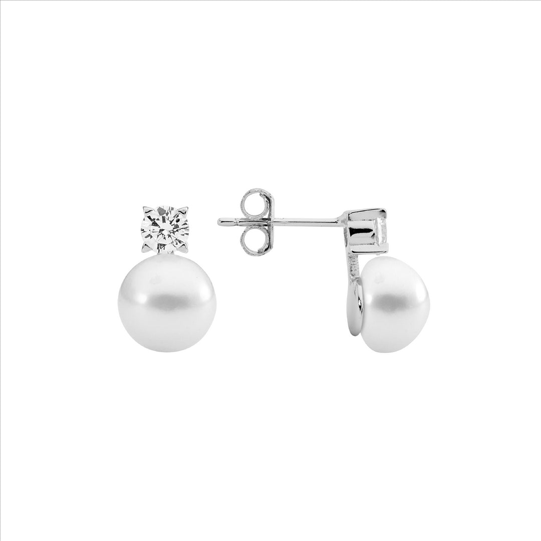 Sterling Silver Cubic Zriconia & Pearl Stud Earrings