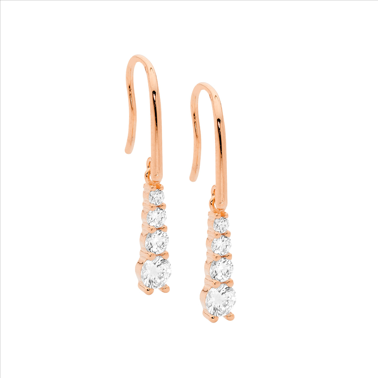 Ellani Sterling Silver Rose Gold Plated White Cubic Zirconia Drop Earrings