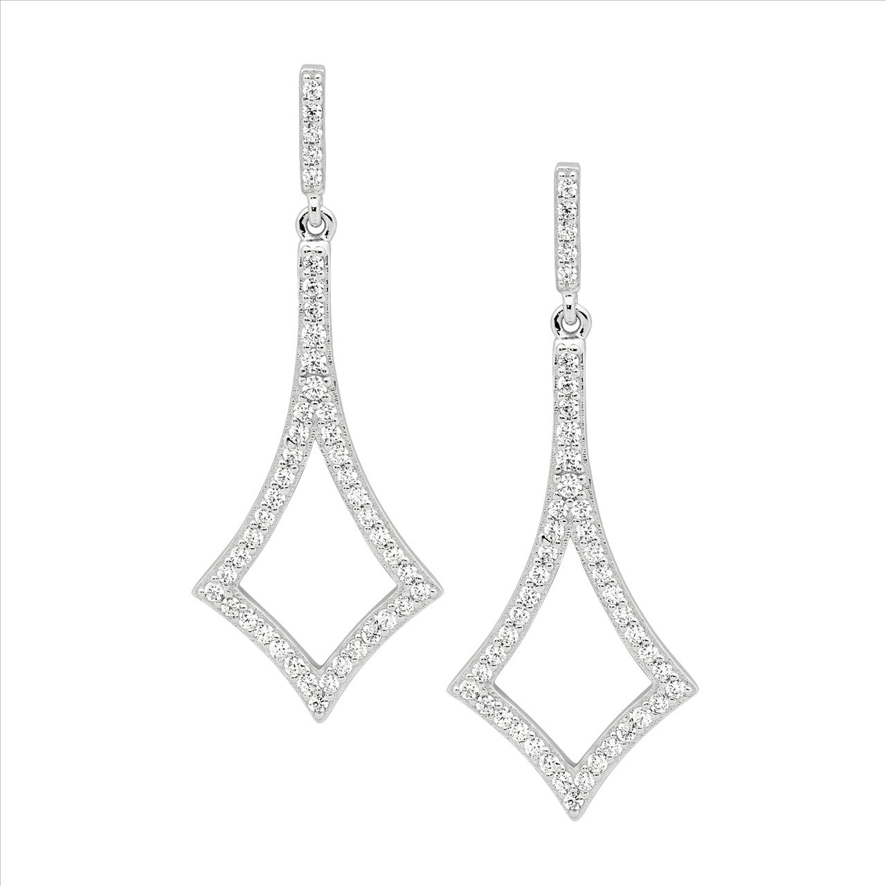 Ellani Sterling Silver White Cubic Zirconia Diamond Shaped Drop Earrings