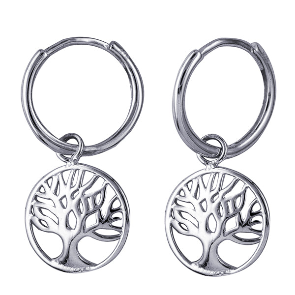 Sterling Silver Tree of Life Drop Huggies