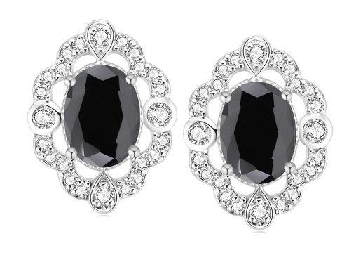 Sterling Silver Sapphire & Cubic Zricoina Stud Earrings