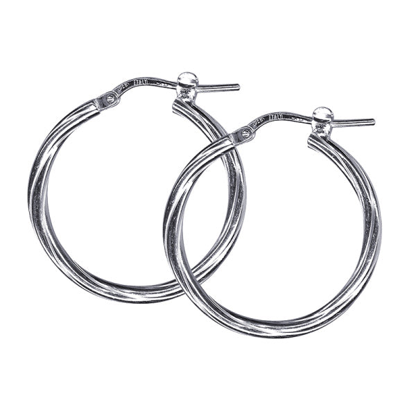 Sterling Silver Twist Hoop Earrings 20mm