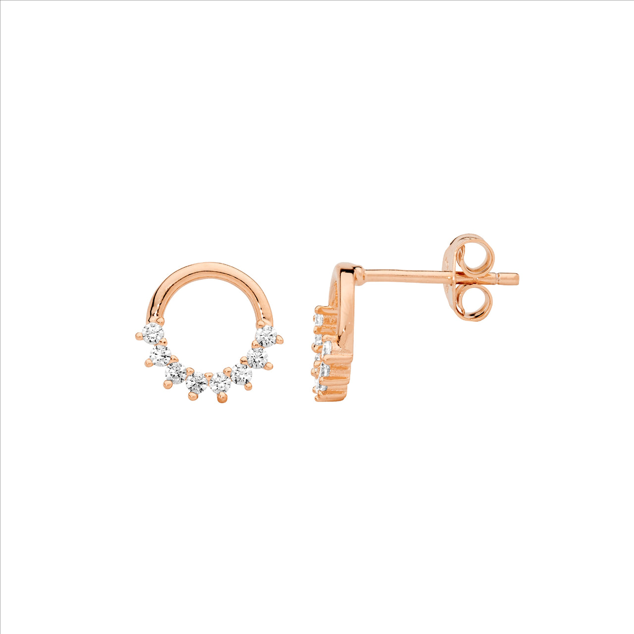 Ellani Sterling Silver & Cubic Zirconia Rose Gold Plated Open Circle Stud Earrings