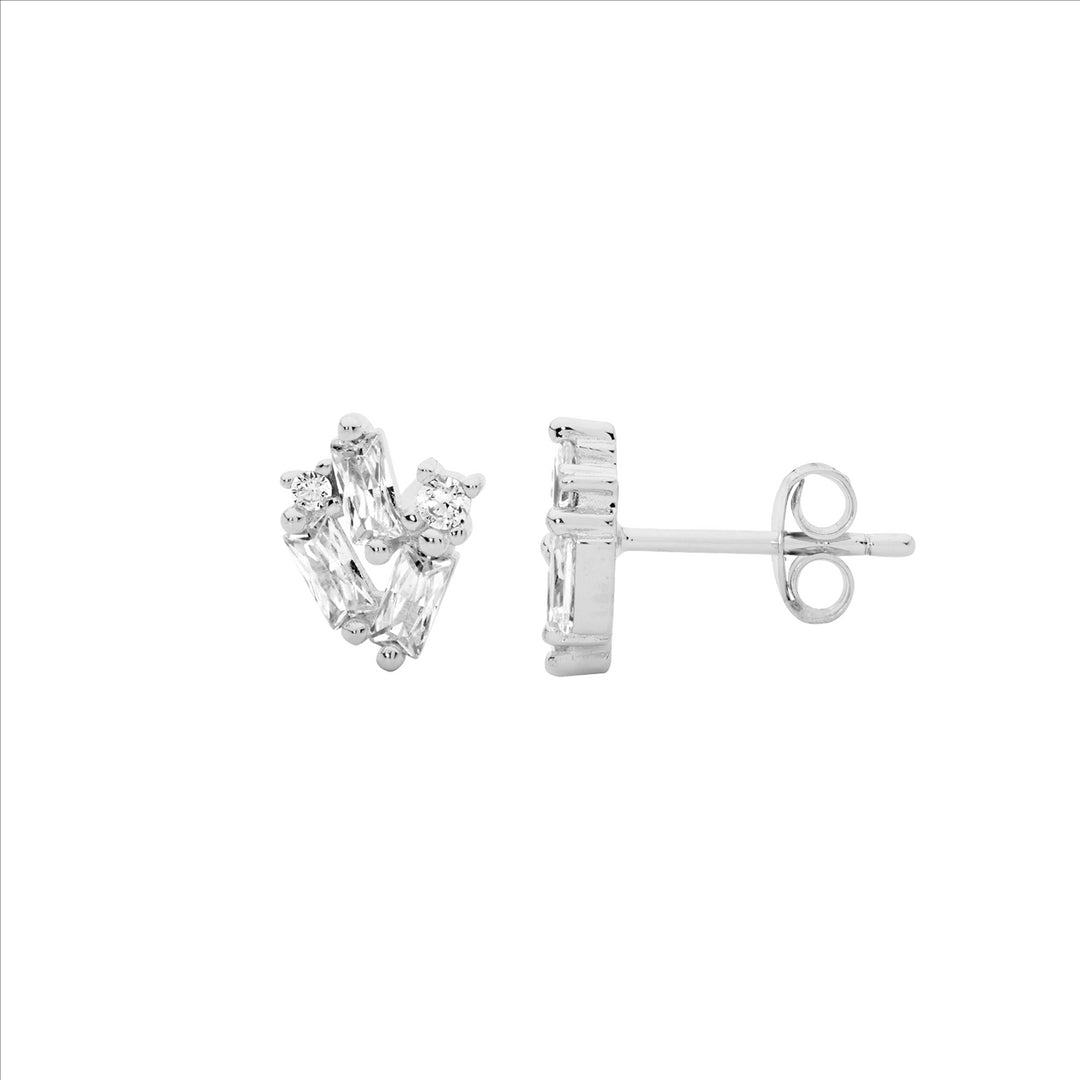 Sterling Silver Cubic Zirconia Staggered Stud Earrings