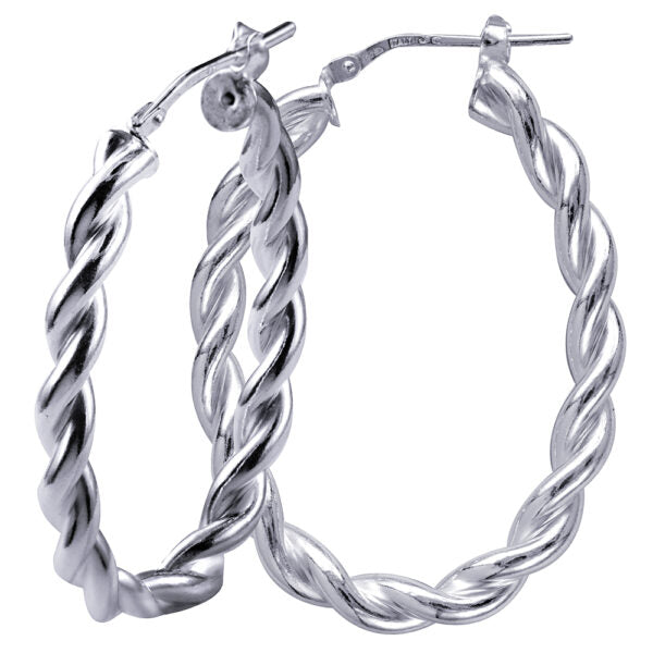 Sterling Silver Italian Fancy Oval Twist Hoop Earrings 32mm