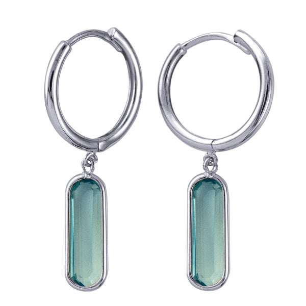 Sterling Silver & Natural Blue Topaz Drop Huggie Earrings