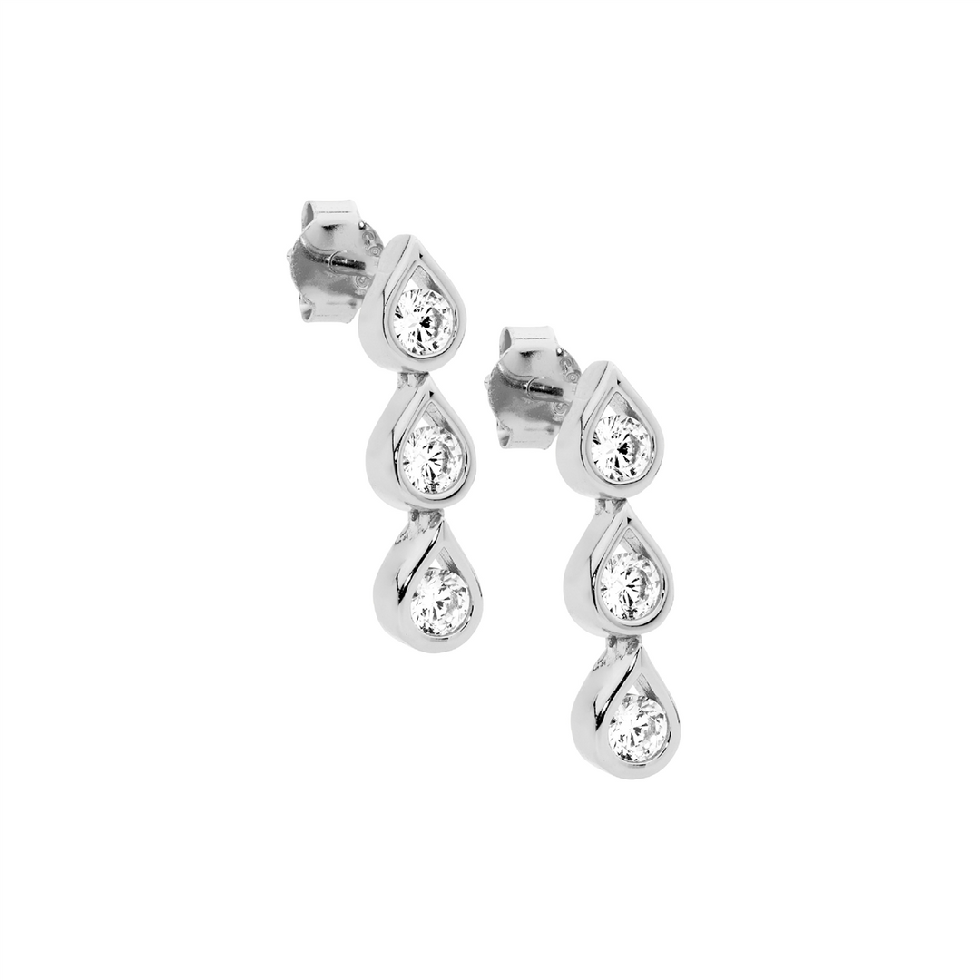 Sterling Silver Cubic Zirconia Teardrop Stud Earrings