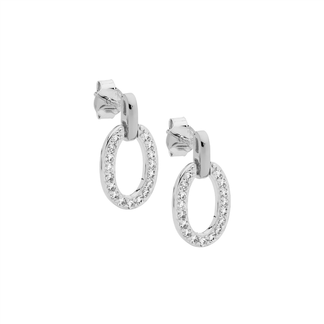 Sterling Silver Cubic Zirconia Oval Stud Earrings