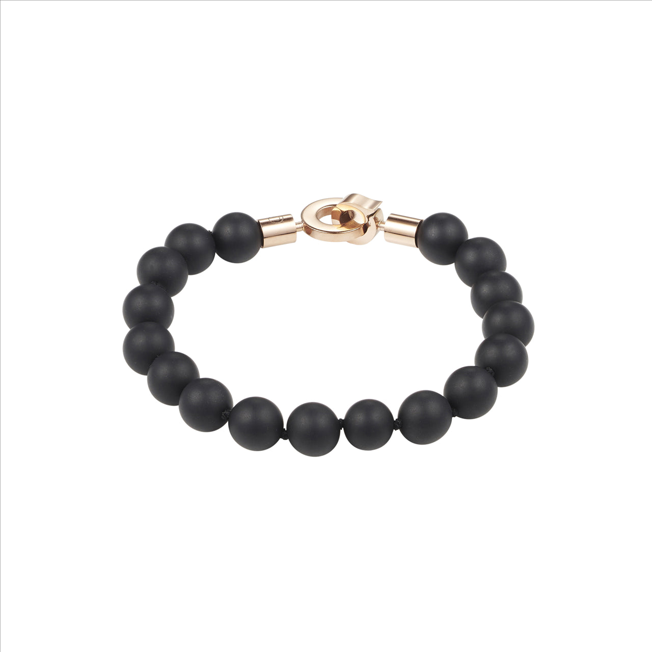 Cudworth Stainless Steel Rose Gold Plated Black Agate Bracelet