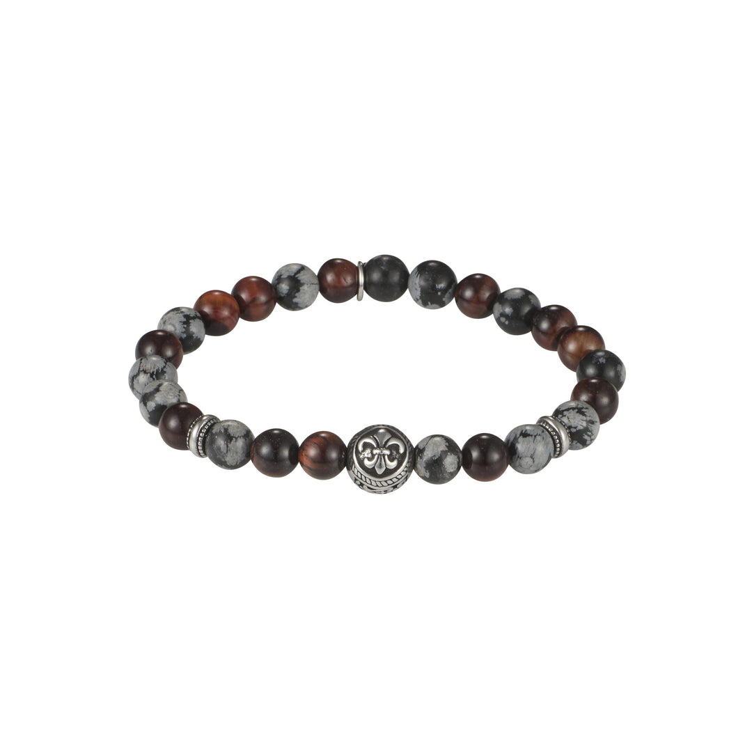 Cudworth Stainless Stee, Red Tiger Eye & Snowflake Obsidian Bracelet