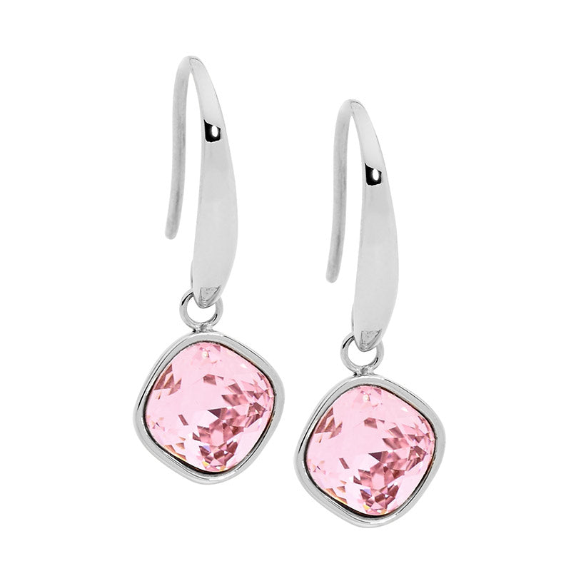 Ellani Stainless Steel Square Pink Shepherd Hook Earrings