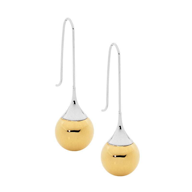 Ellani Stainless Steel IP Gold Plated Long Drop Ball Earrings