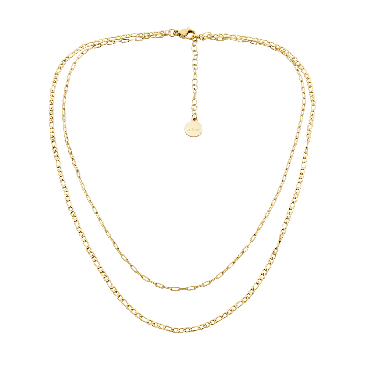 Ellani Stainless Steel Gold Plated Double Chain Necklace