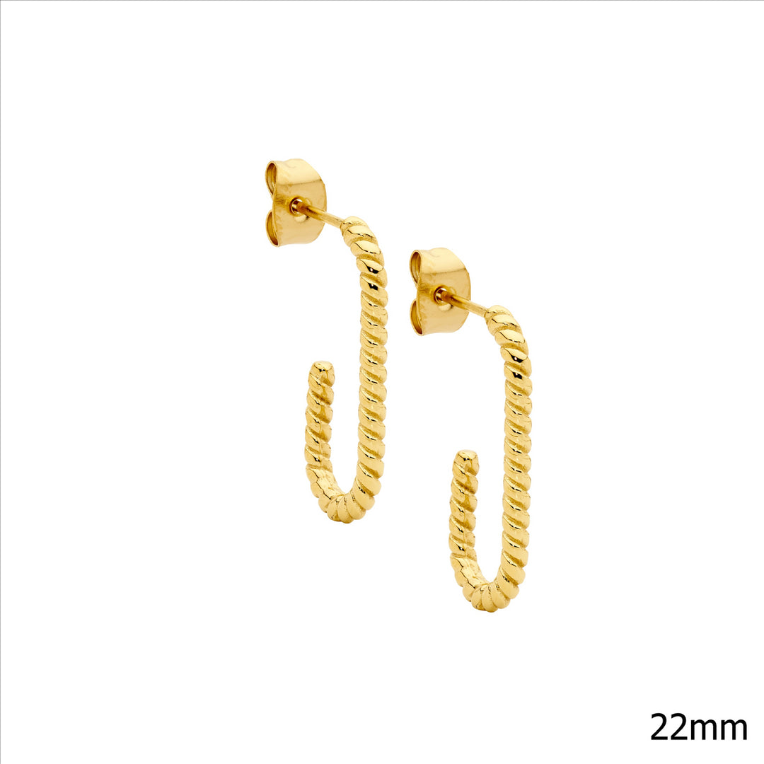 Stainless Steel Yellow Gold Plated Twisted Hook Hoop Stud Earrings