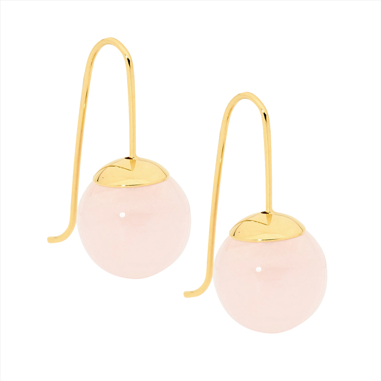 Ellani Stainless Steel IP Gold Plated Drop Earrings With 12mm Rose Quartz Ball