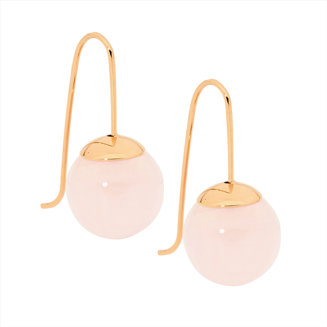 Stainless Steel Rose Gold Plated Rose Quartz Shepherd Hook Earrings