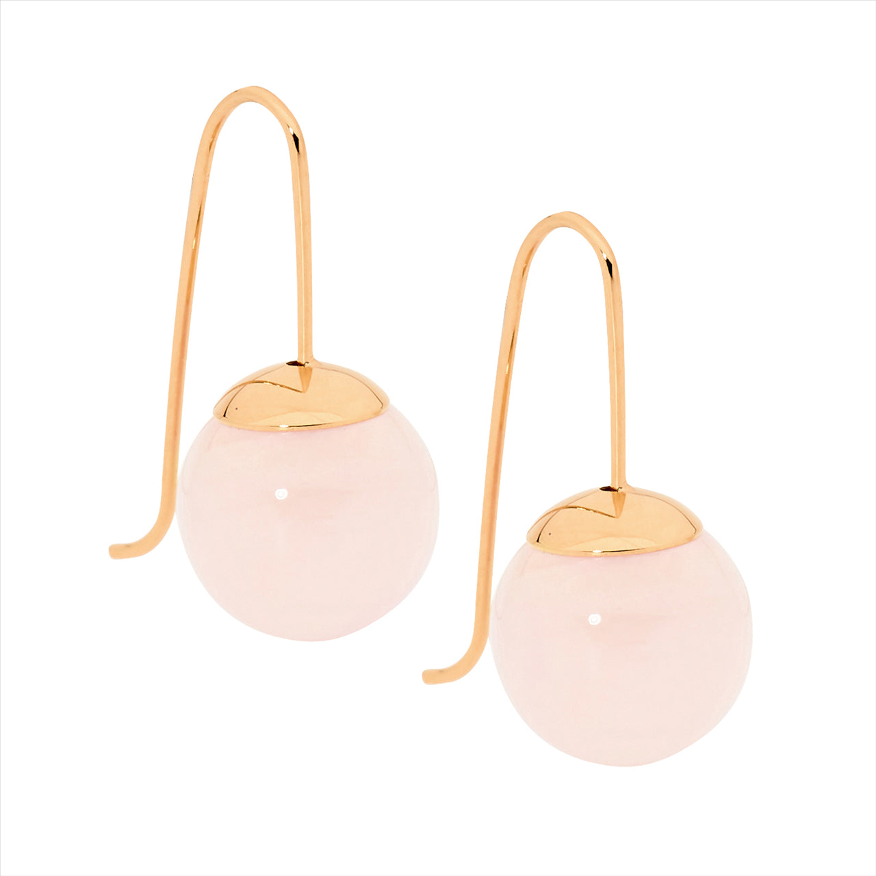 Ellani Stainless Steel IP Rose Gold Plating Drop Earrings With 12mm Rose Quartz Ball