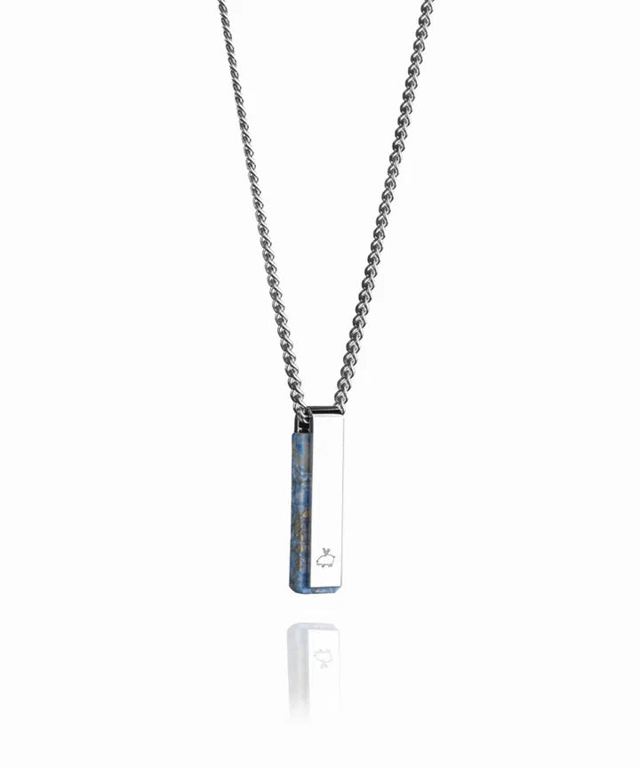 Pig & Hen Silver Toned Stainless Steel & Lapis Lazuli Monolith Necklace