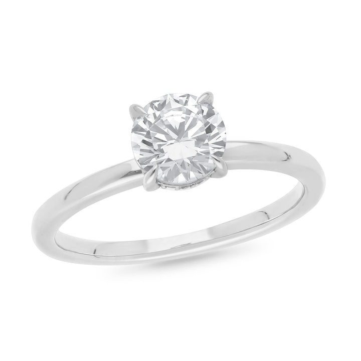 Claw Set Brilliant Cut Solitaire Engagement Ring With Hidden Halo