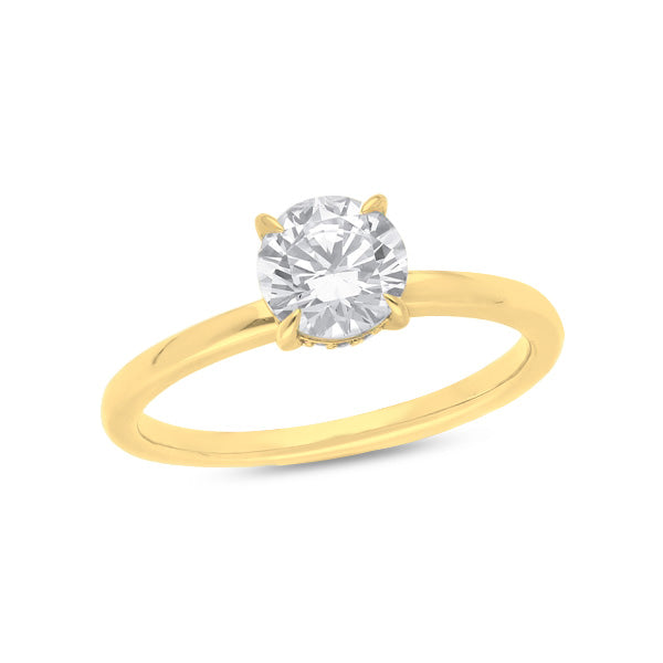 Claw Set Brilliant Cut Solitaire Engagement Ring With Hidden Halo