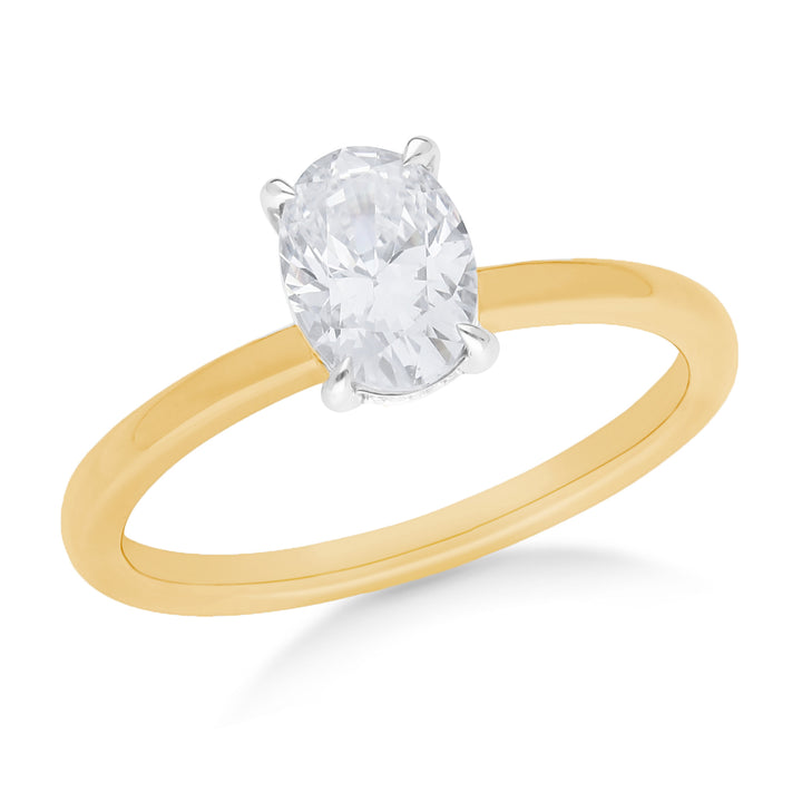 Claw Set Oval Cut Solitaire Engagement Ring With Hidden Halo