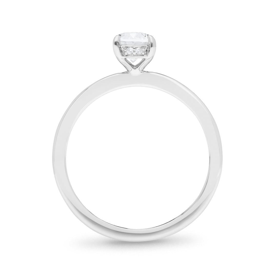 Claw Set Oval Cut Solitaire Engagement Ring With Hidden Halo