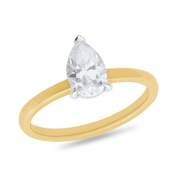 Claw Set Pear Cut Hidden Halo Engagement Ring