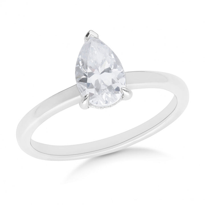 Claw Set Pear Cut Hidden Halo Engagement Ring