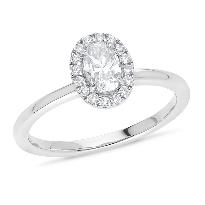 Claw Set Oval Cut Halo Engagement Ring