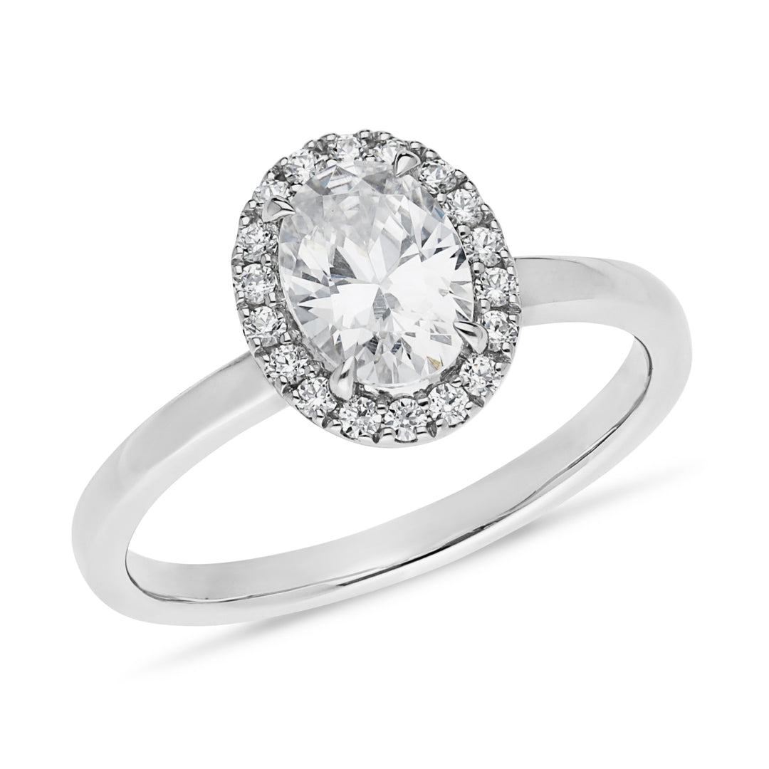Claw Set Oval Cut Halo Engagement Ring