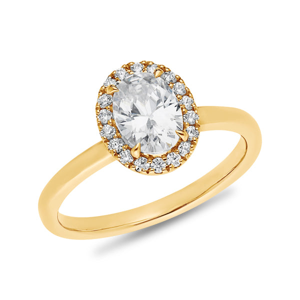 Claw Set Oval Cut Halo Engagement Ring