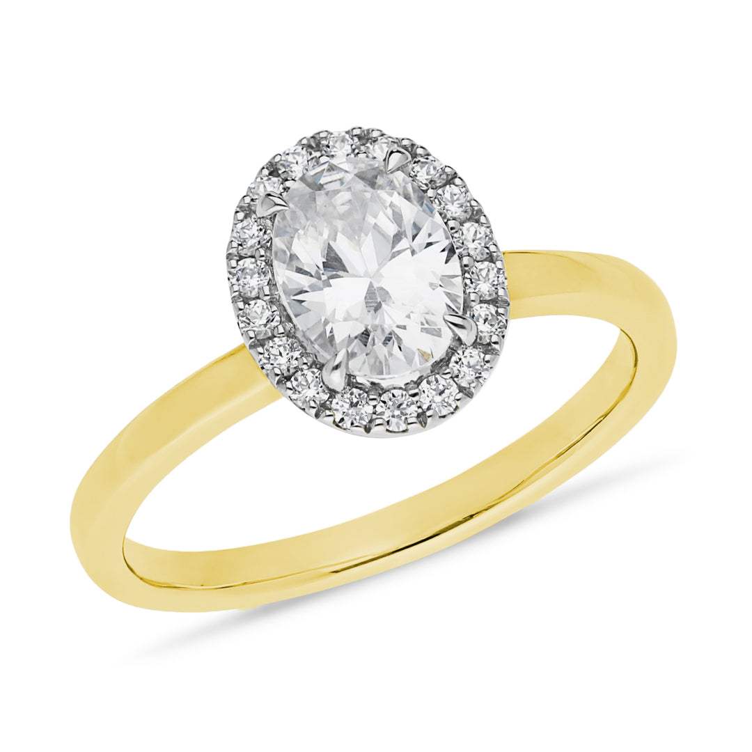 Claw Set Oval Cut Halo Engagement Ring