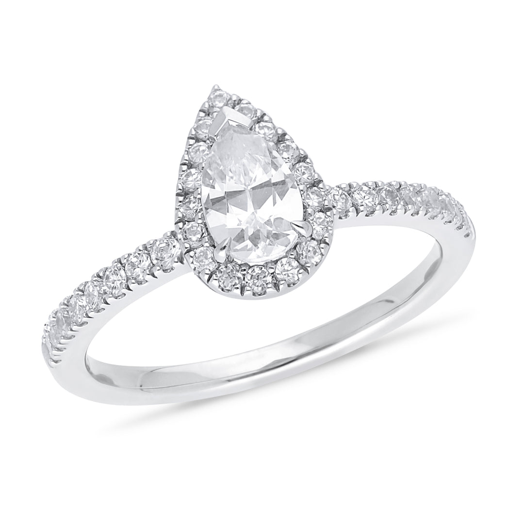 Claw Set Pear Cut Halo Engagement Ring