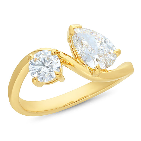 Claw Set "Toi Et Moi" Pear & Brillliant Cut Engagement Ring