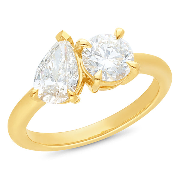 Claw Set Brilliant & Pear Cut Engagement Ring