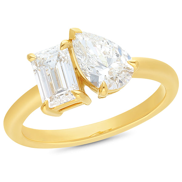 Claw Set "Toi Et Moi" Pear & Emerald Cut Engagement Ring