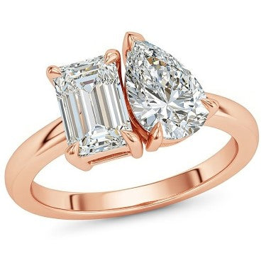Claw Set "Toi Et Moi" Pear & Emerald Cut Engagement Ring