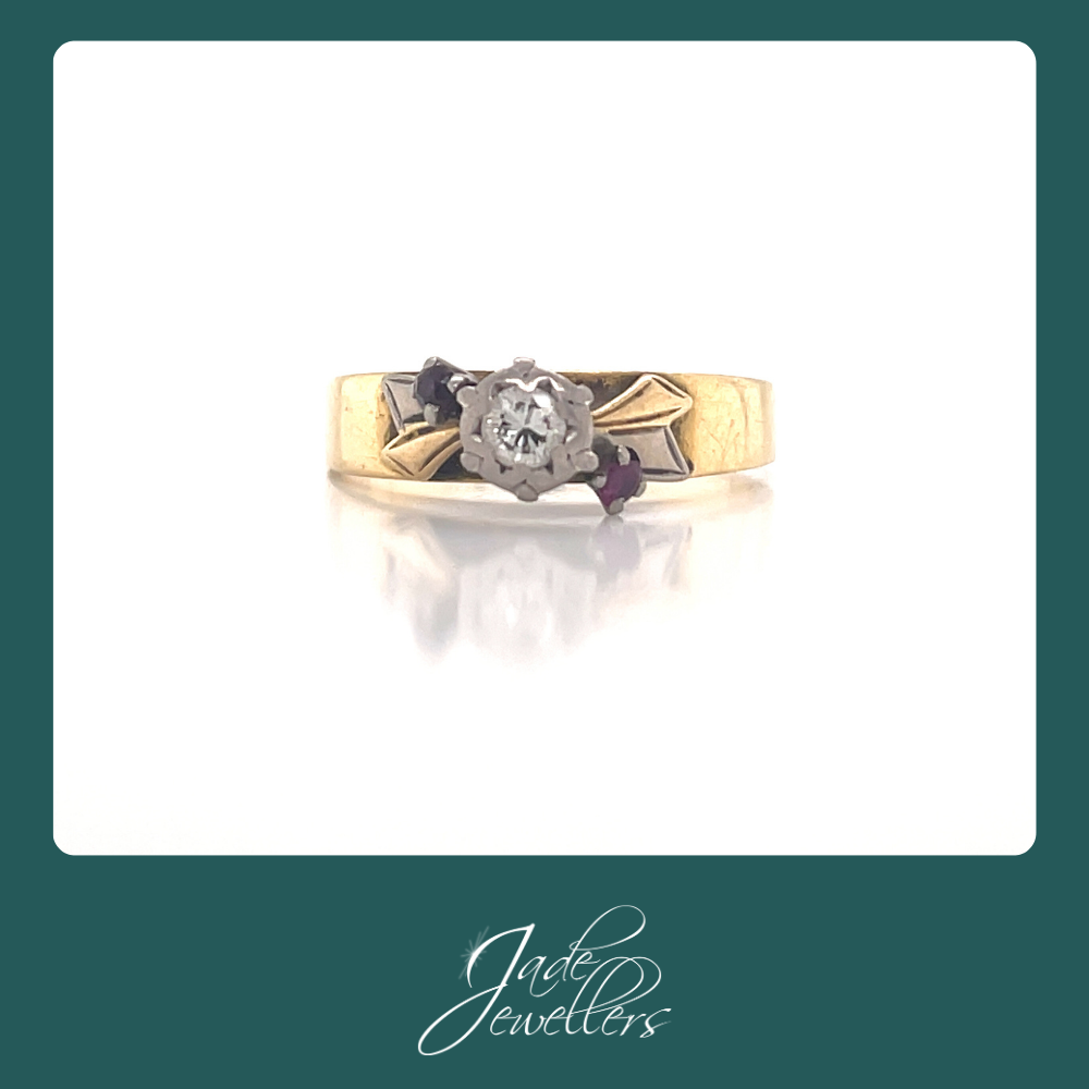 Restored 9ct Yellow Gold Ruby & Diamond Ring