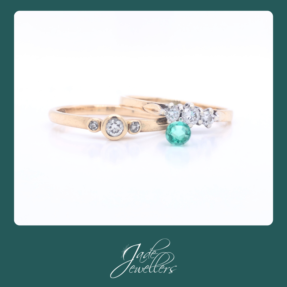 Custom Made 9ct White & Rose Gold Emerald, Amethyst & Diamond Ring