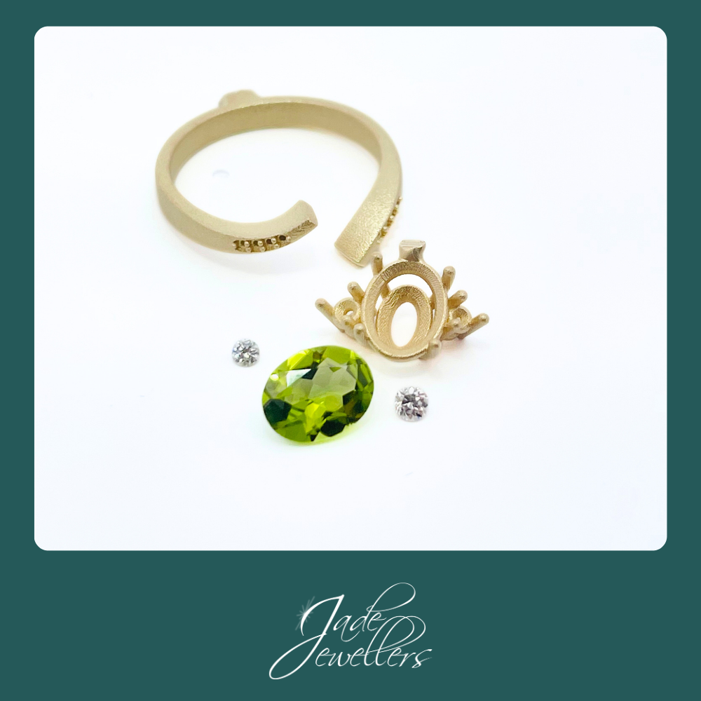 Custom Made 9ct Yellow Gold Peridot & Diamond Ring