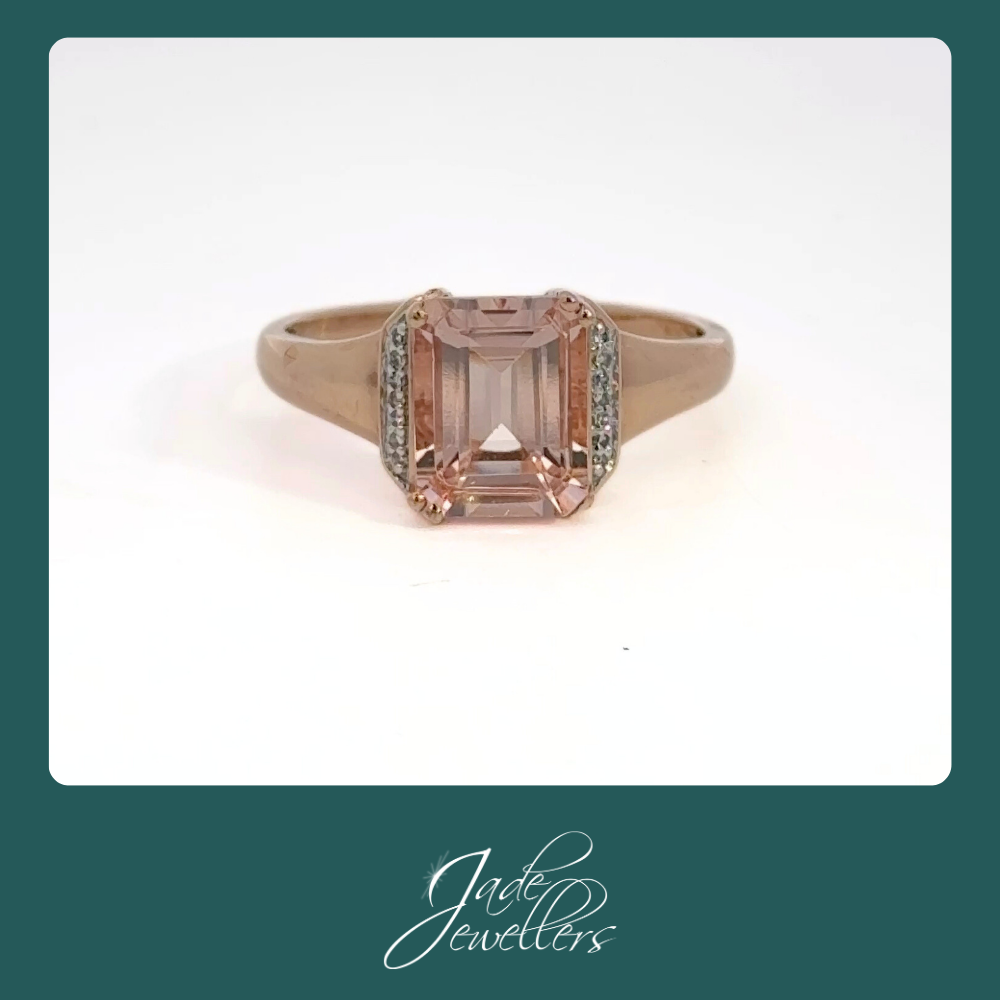 Custom Made 9ct Rose Gold Morganite, Aquamarine & Diamond Ring